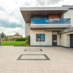 Modern house with landscaped driveway